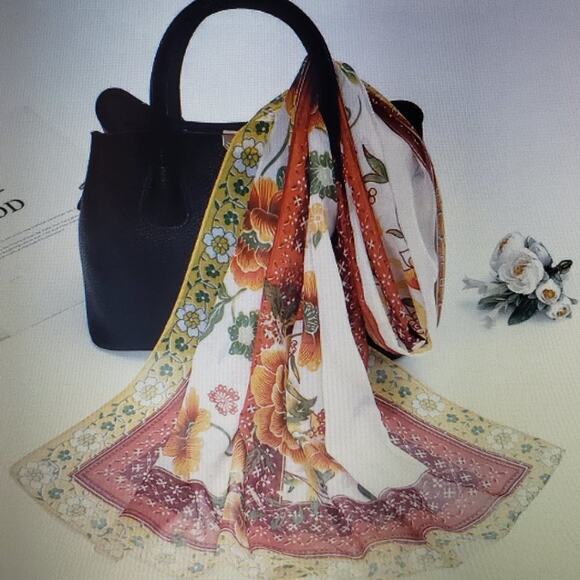 NWT Sweet Yellow Flower Chiffon Printing Scarf Wrap Neck Chic - Picture 2 of 2